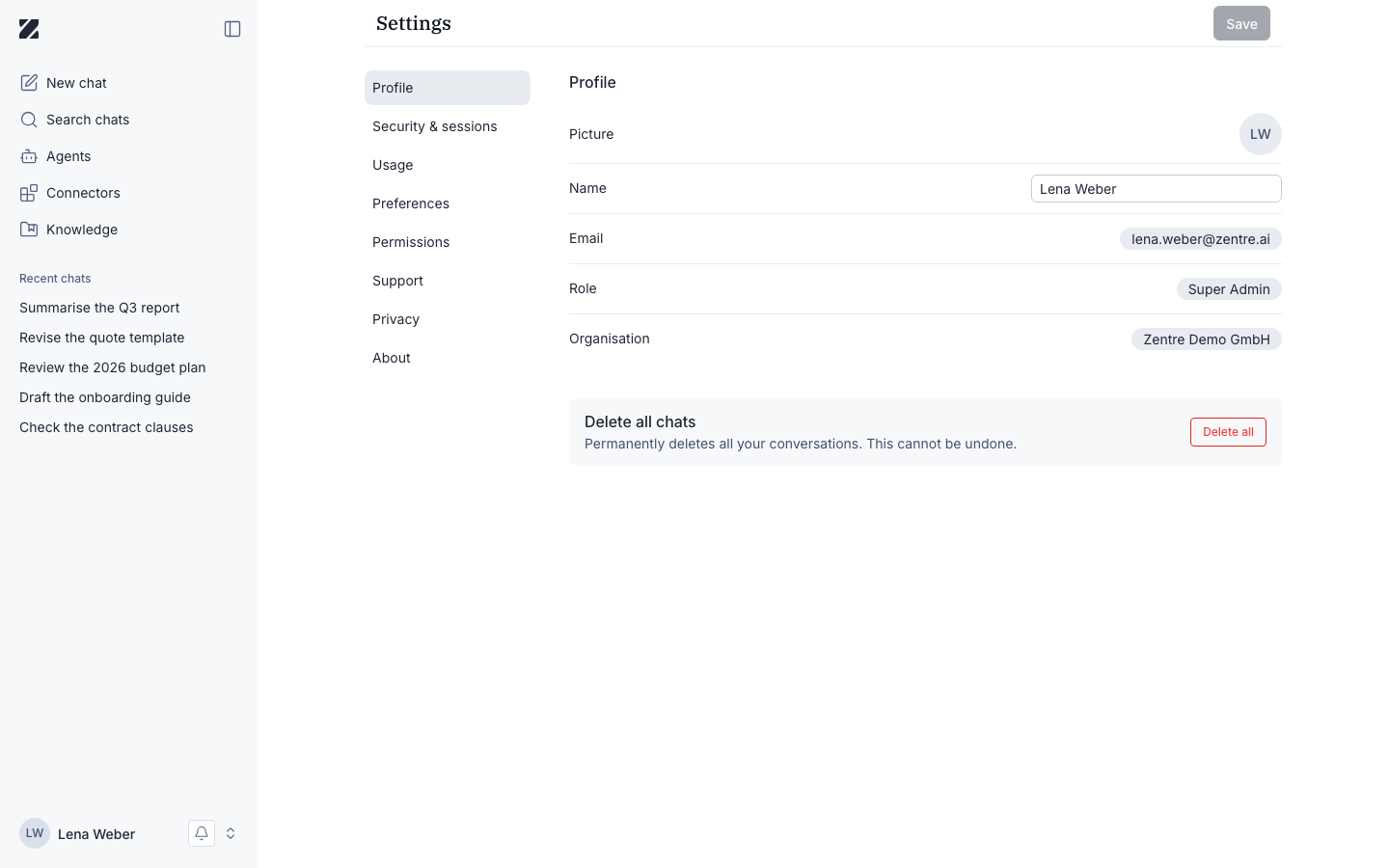 Profile screen