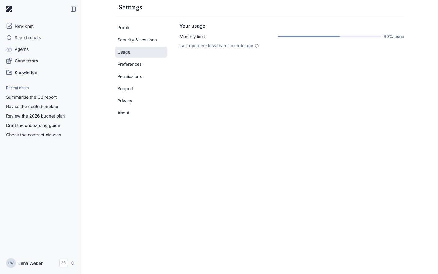 Usage screen