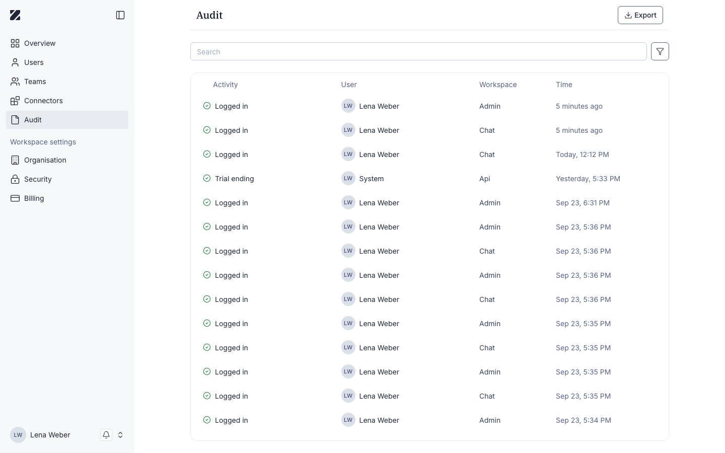 Audit screen