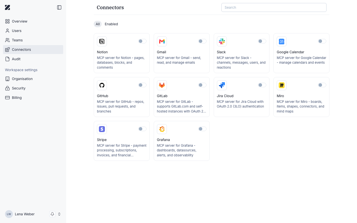 Connectors screen