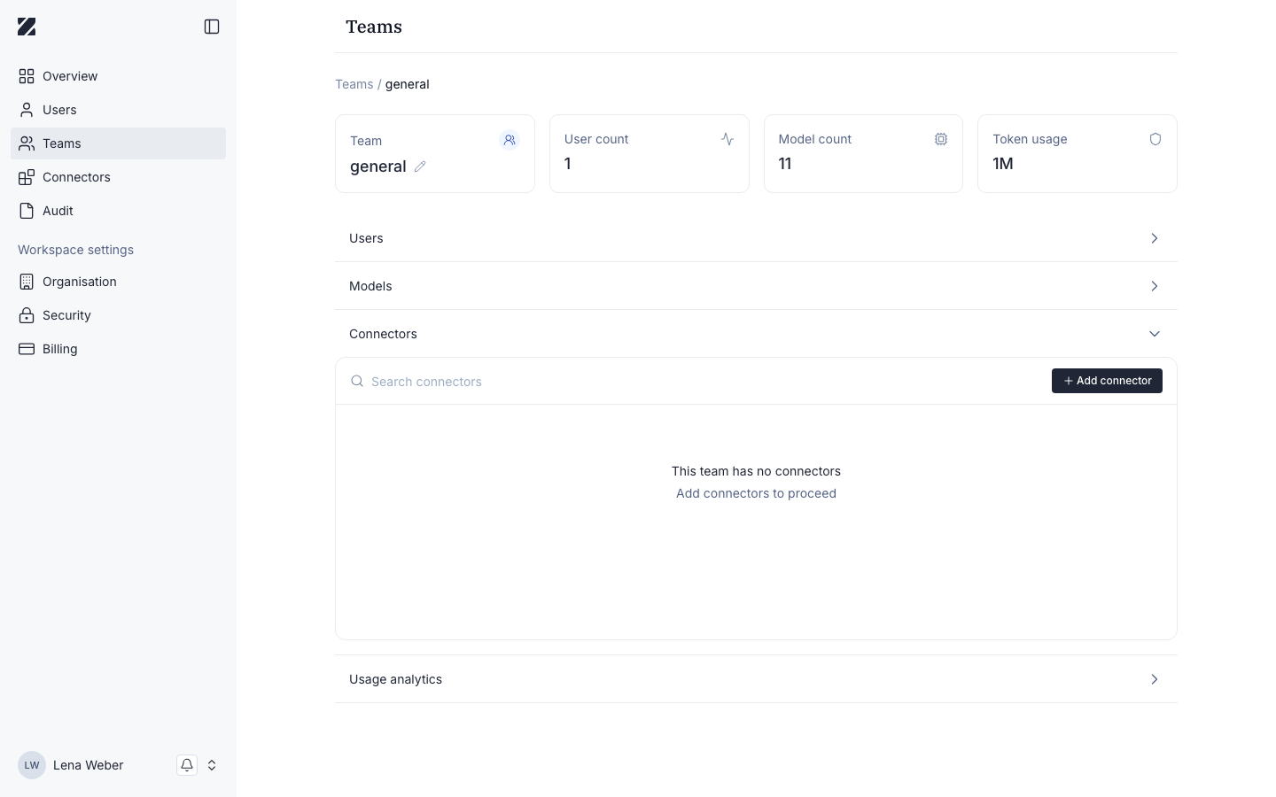 Team connectors section