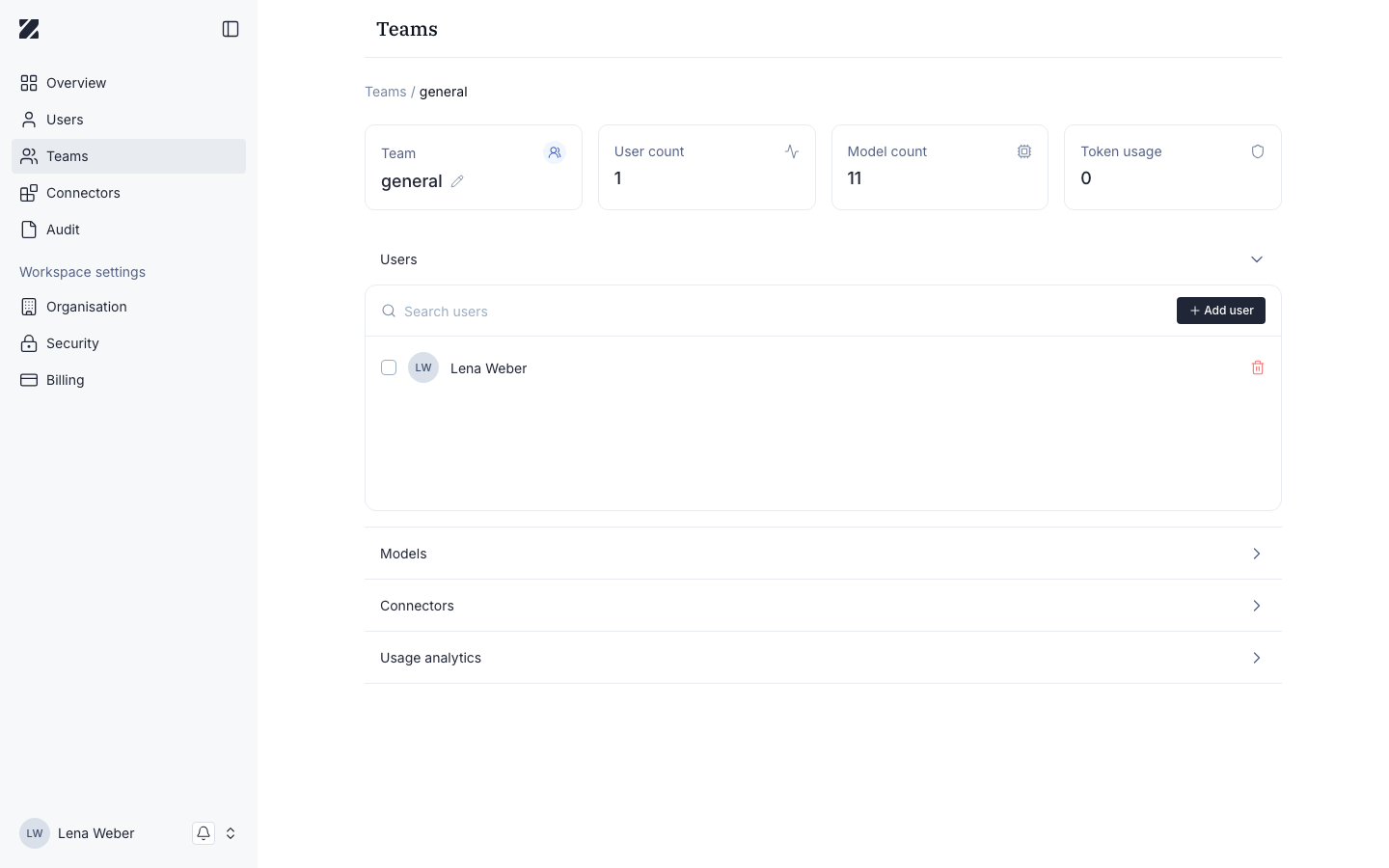 Team detail page