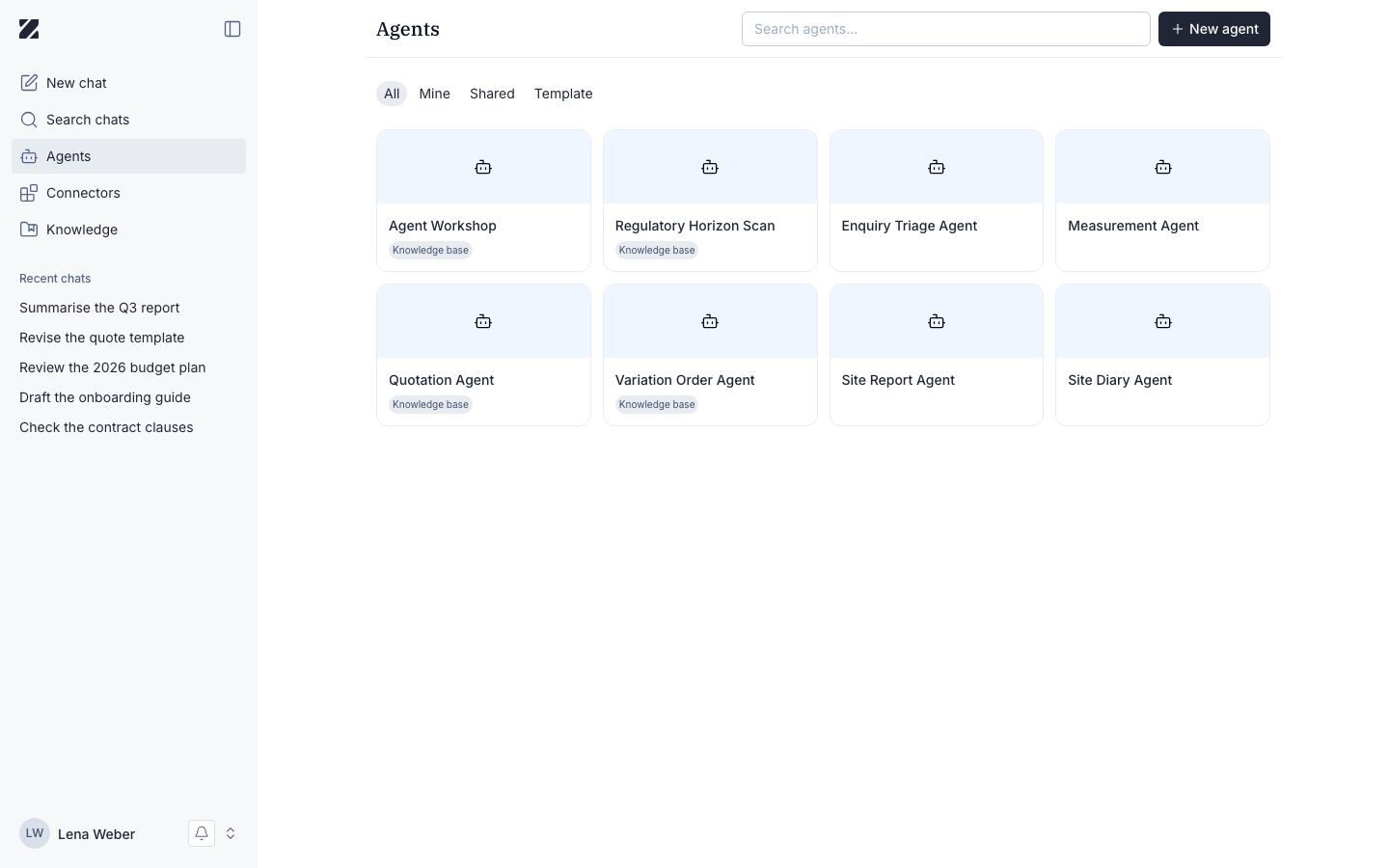 Agents screen