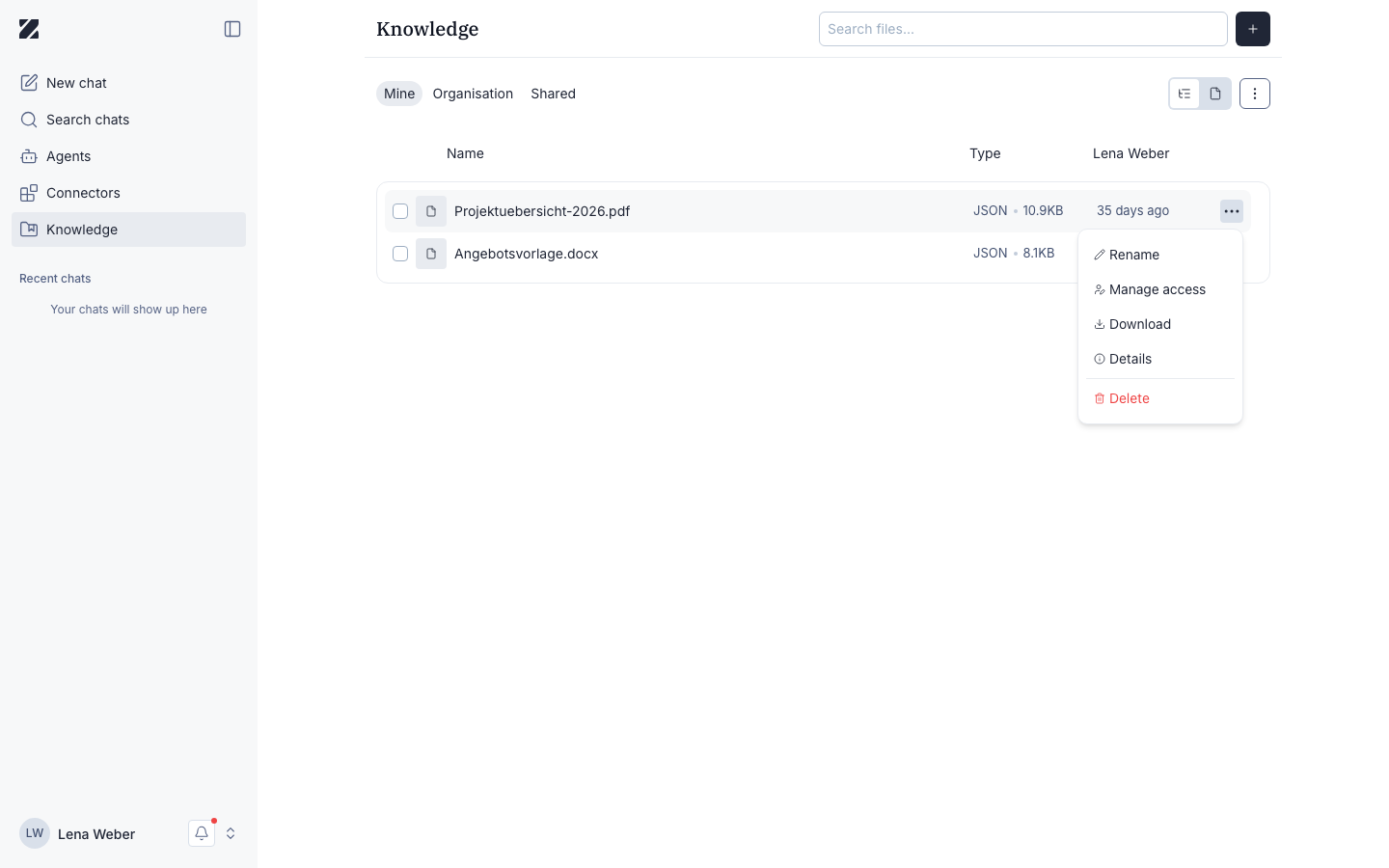 Knowledge file menu