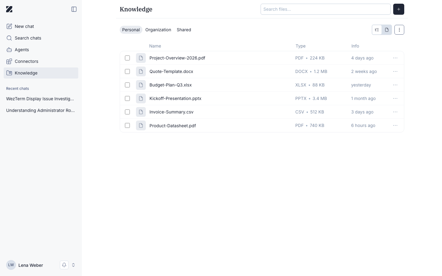 Knowledge (private) screen