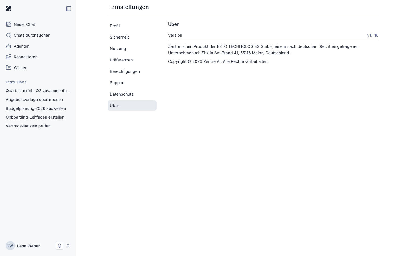 Ansicht „Über“
