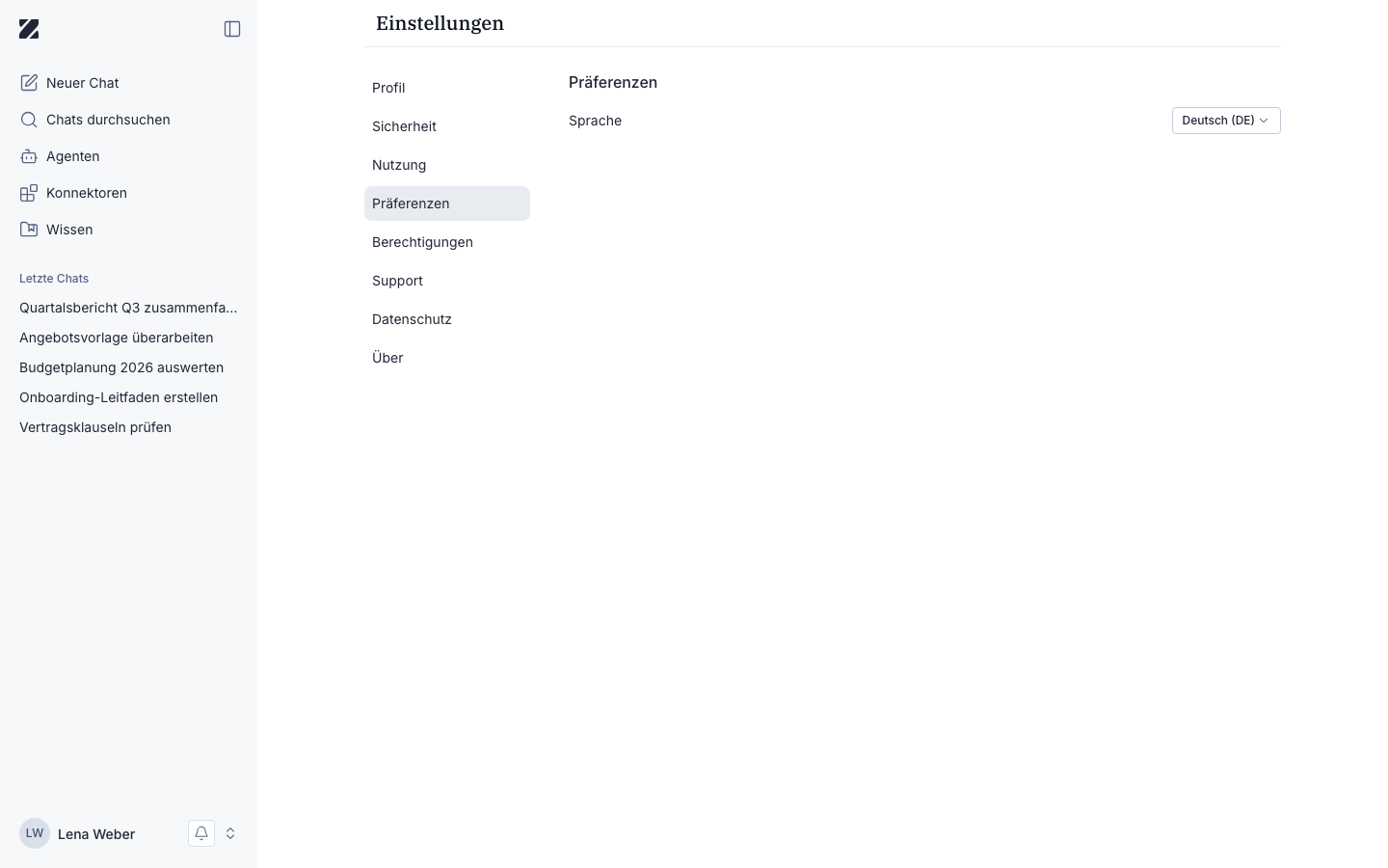 Ansicht „Präferenzen“