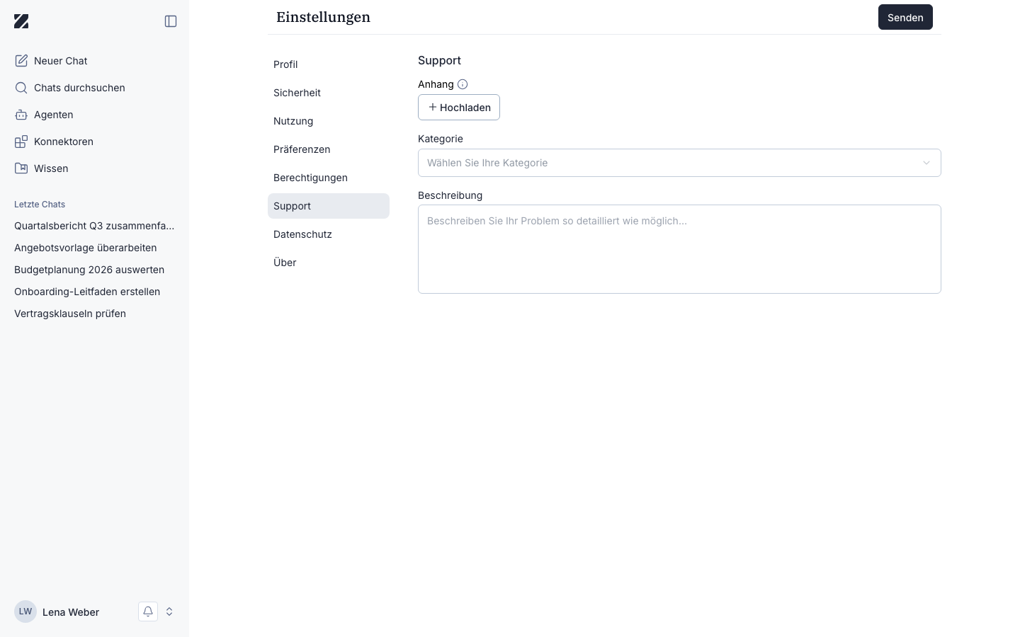 Ansicht „Support“