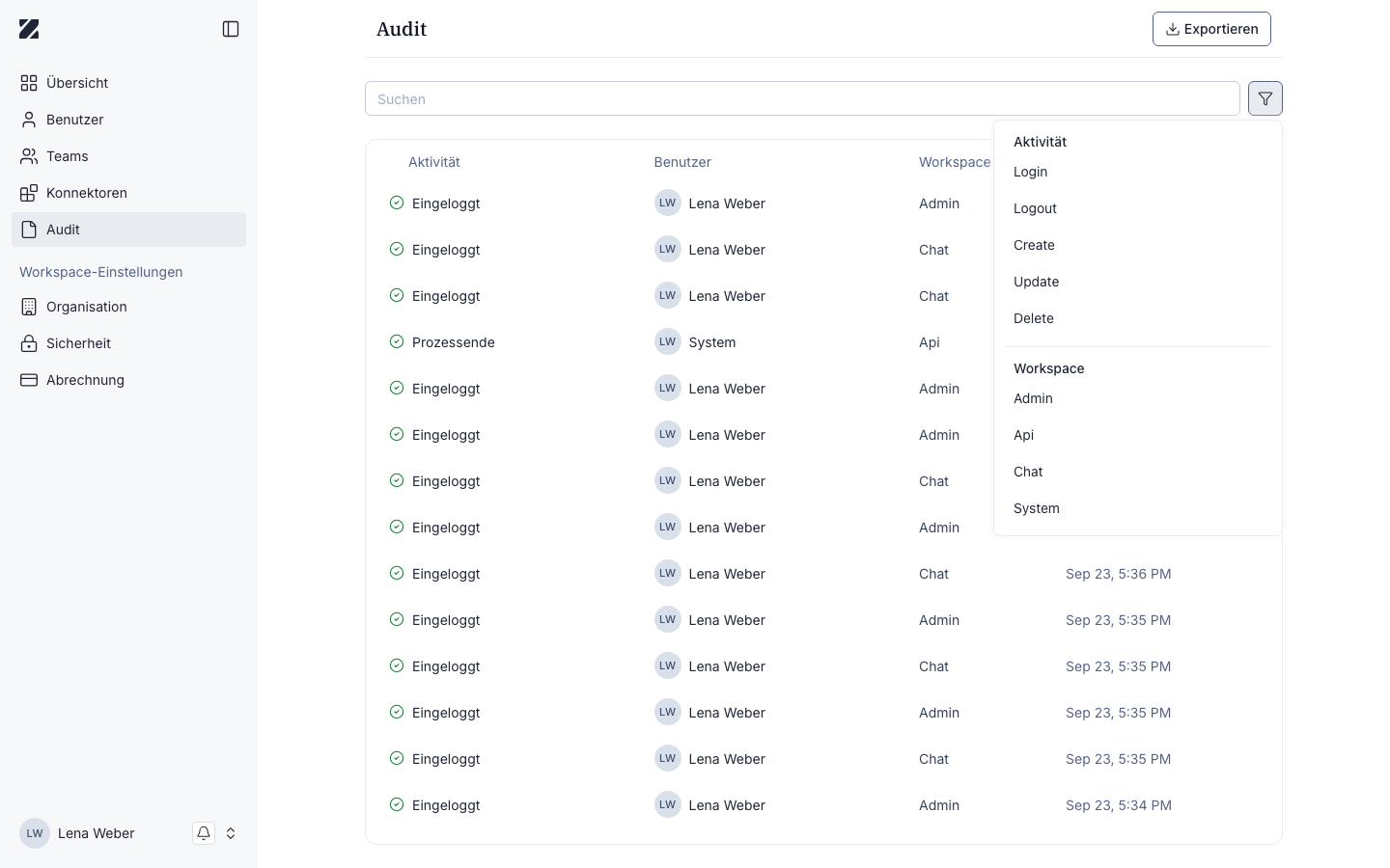 Audit-Filterpanel