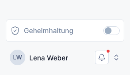 Schalter „Geheimhaltung“ in der Chat-Seitenleiste, ausgeschaltet, über dem Kontomenü